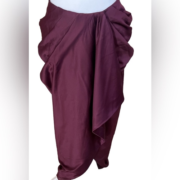 NWT PRETTYLITTLETHING PLT Plum Constructed Satin Draped Fancy Midi Skirt Size 8 - Picture 3 of 11